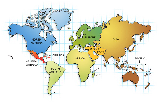 Clickable World Map. Please click on an area to see the packages available